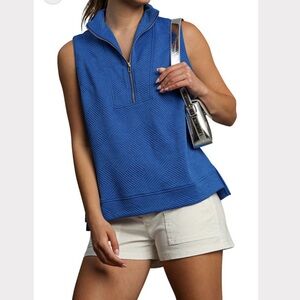 New With Tags! Umgee Royal Blue Sleeveless Zip Mock Neck Tank Size L